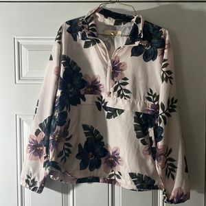 floral light pink rain pullover or windbreaker, super light weight, SIZE: SMALL